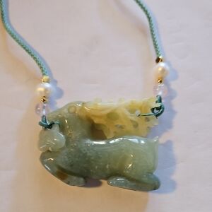 Green and Yellow Jade Deer Pendant Necklace
